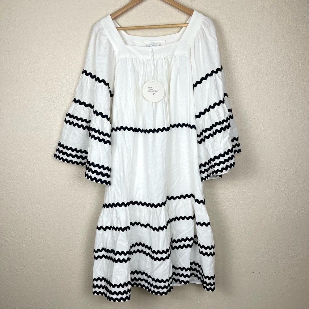 Lisa Marie Fernandez Target Ric Rac Flare Sleeve Linen Blend Dress Size Medium - Picture 2 of 10